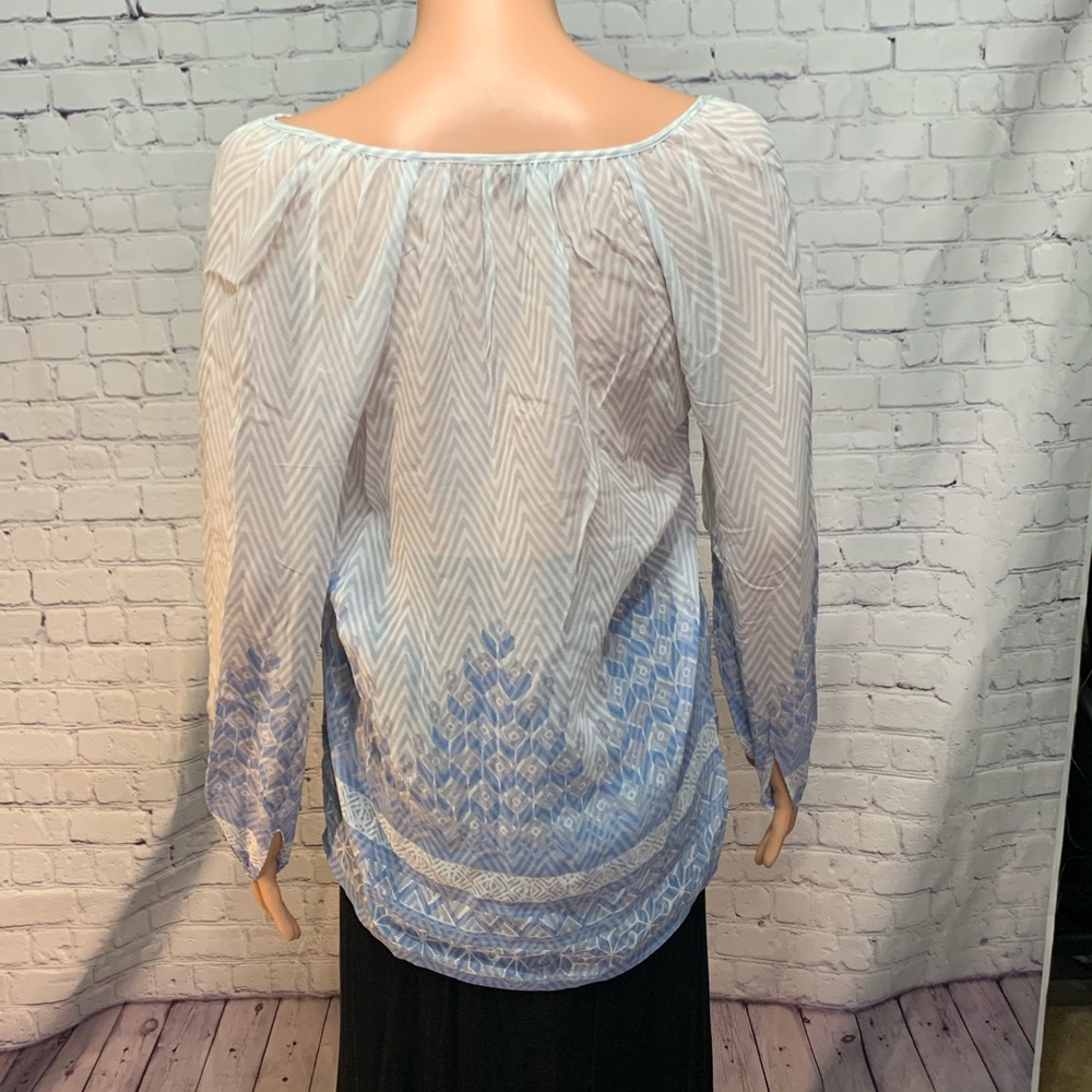 Lucky brand Sheer blue forest trees boho sheer blouse top size xs - Picture 4 of 9